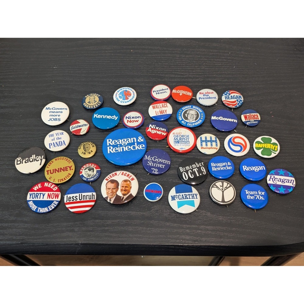 Vintage Political Campaign Pinback Buttons Lot 30+ Nixon Reagan Kennedy McGovern